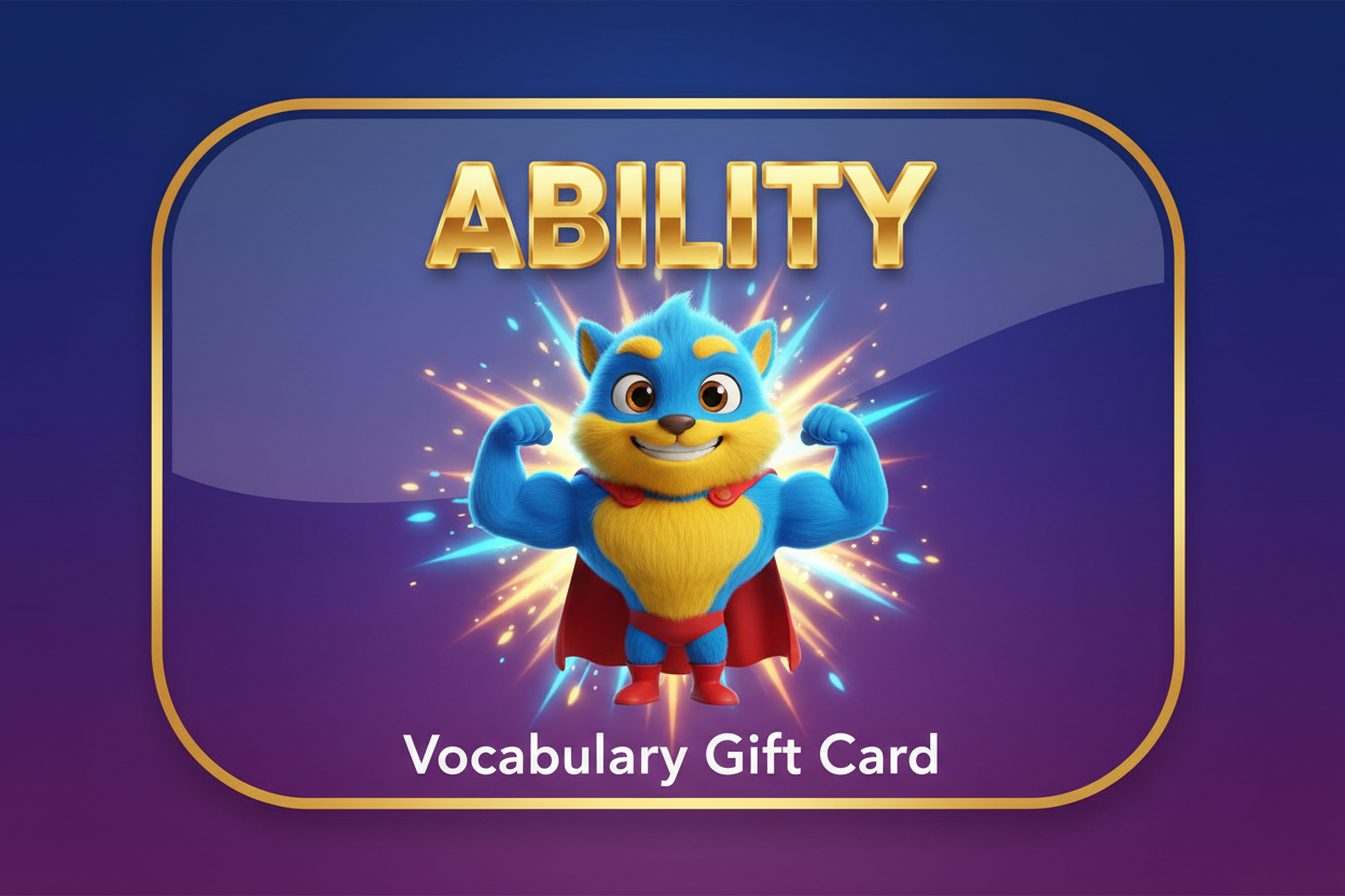 3D cartoon gift card featuring the word ABILITY