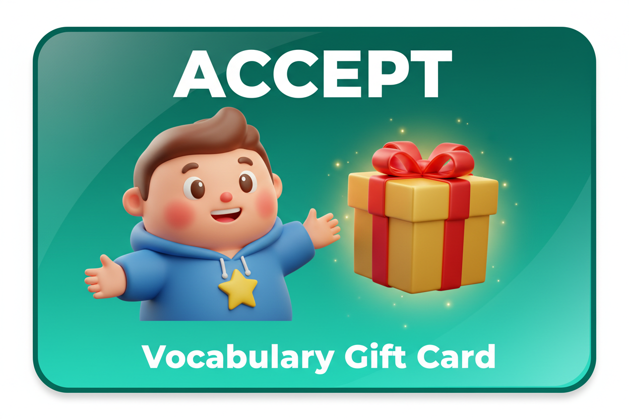 3D cartoon gift card featuring the word ACCEPT